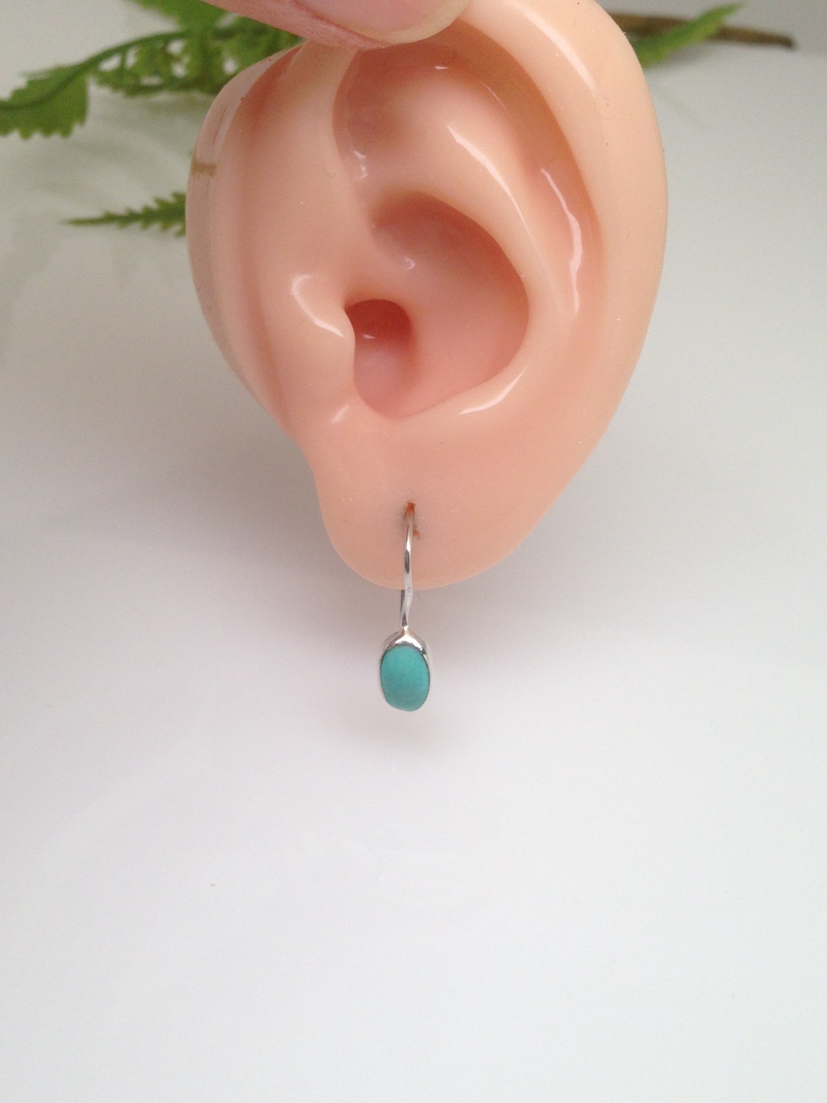 925 Sterling Silver Oval Turquoise Dangle Earrings Tiny Dainty Turquoise 7.5mm