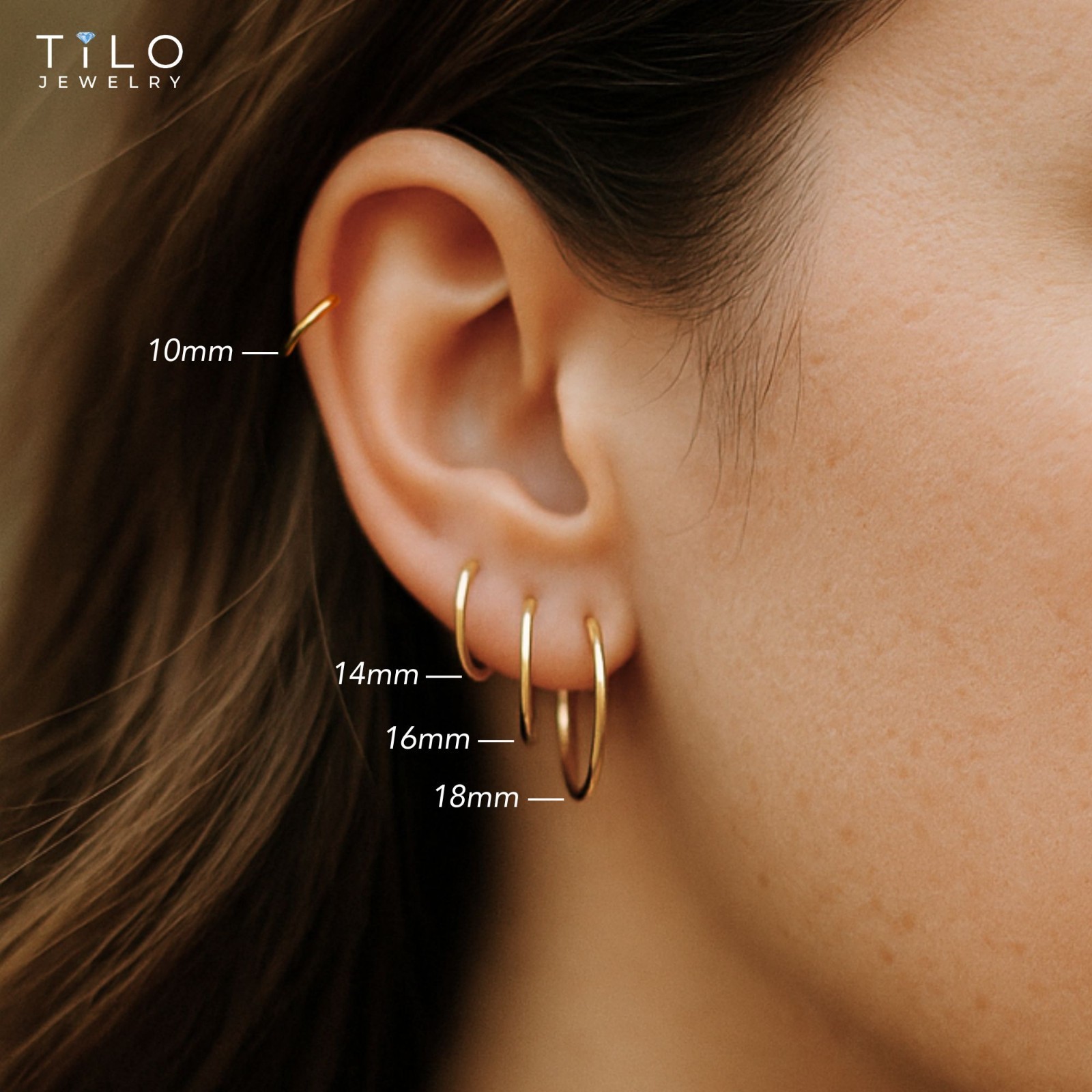 10K Real Solid Yellow Gold Round Endless Hoop Earrings 1mm Tube Hoops Ear Rings