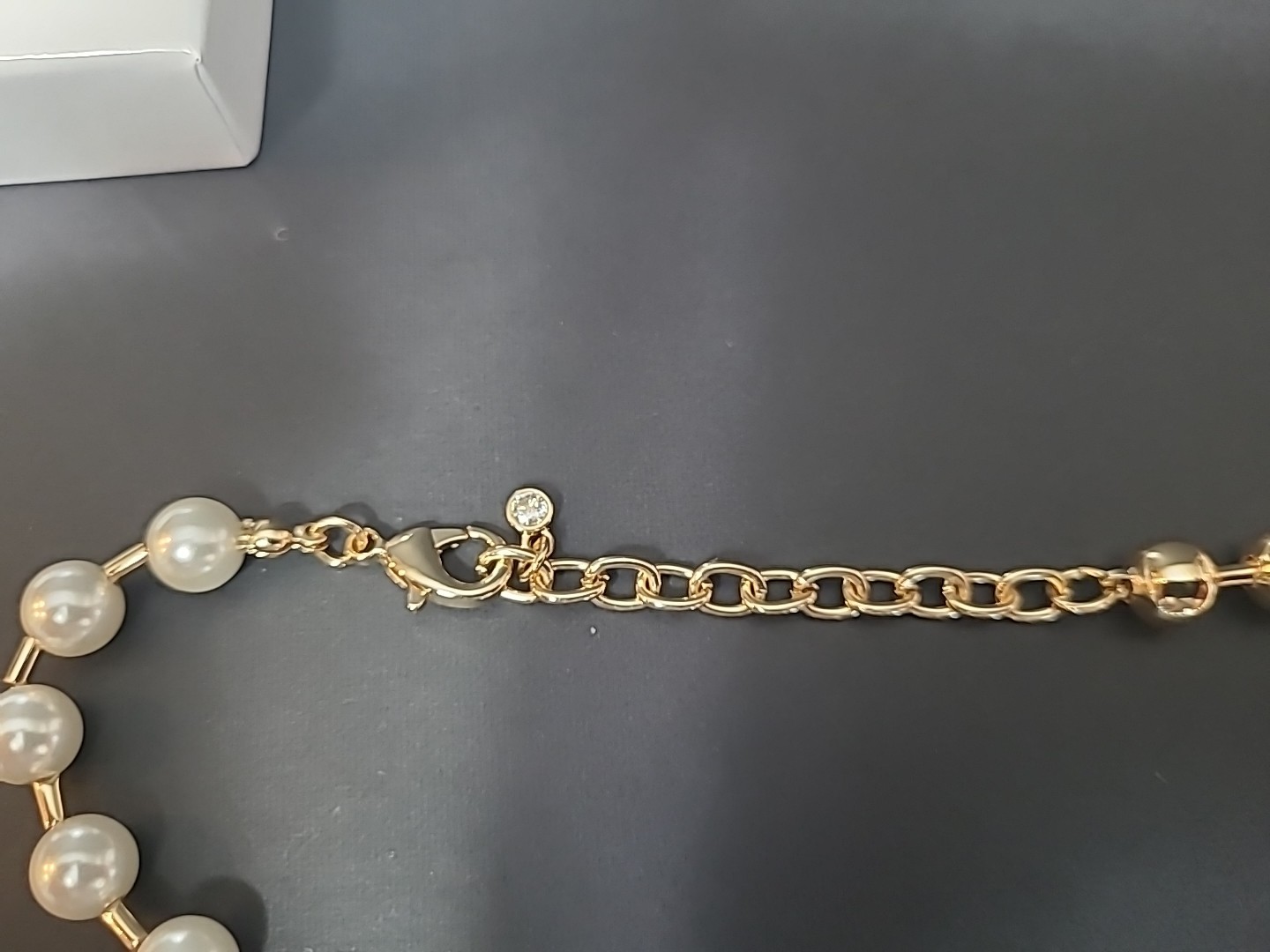 On 34th Gold-Tone Bead & Imitation Pearl Collar Necklace, 16″ + 2″ IN A GIFT 🎁