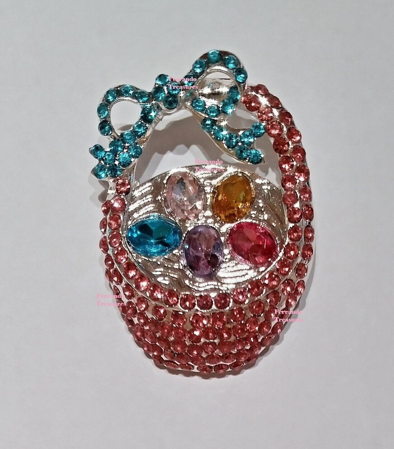 Easter Basket Crystal Rhinestone Pink and Blue with Eggs Pin Gold Bag – VIDEO