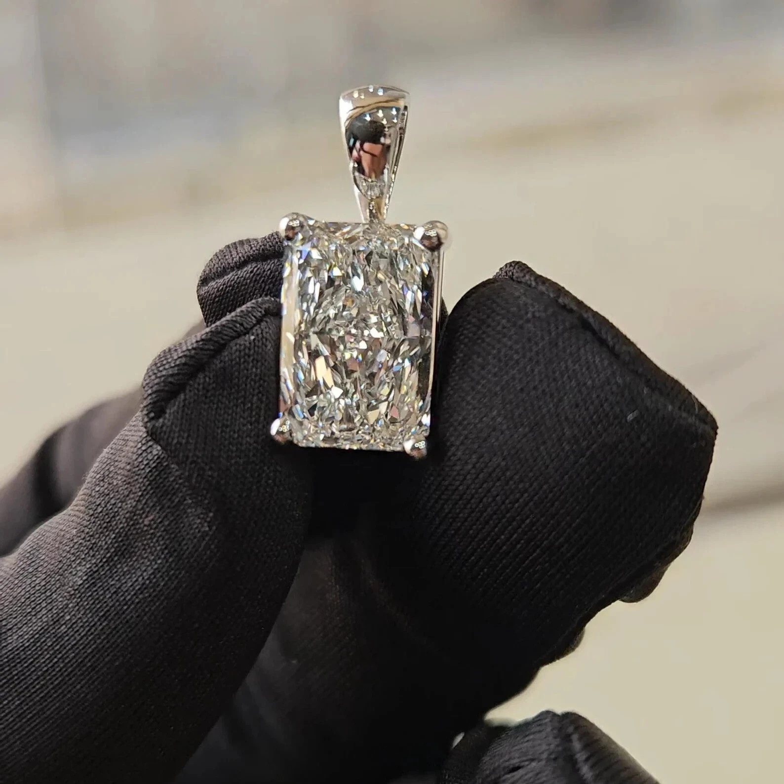5 CTW Radiant Cut Moissanite Only Pendant 14k White Gold Plated Without Chain
