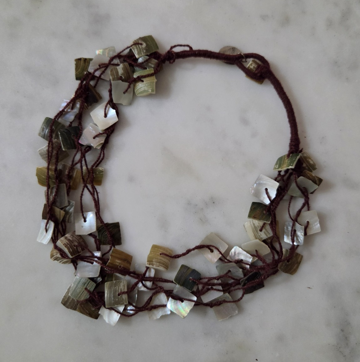 ZAD Signed 16″ Multi-Strand Abalone Shell Necklace with Square Charm Button