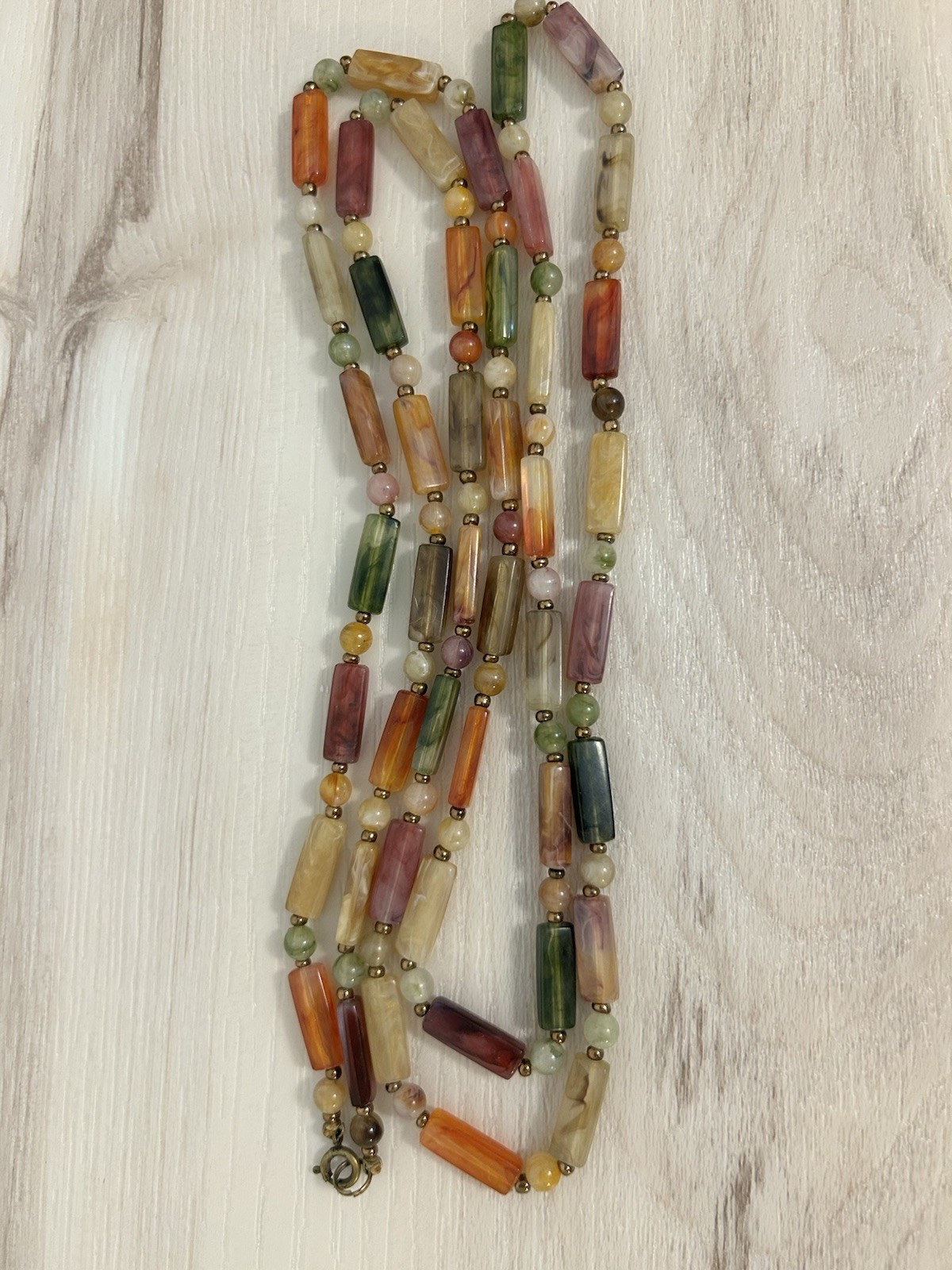 Multicolor Bohemian Stone Beaded Long Statement Necklace, Adjustable Bead Chain