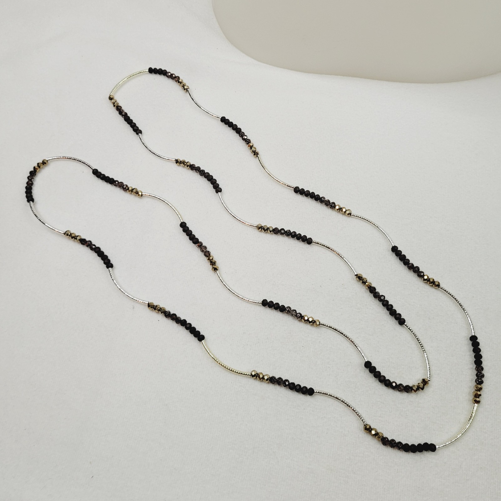 Brown AB Rhinestone and Bar Beaded Necklace Station About 46″ Long Stackable