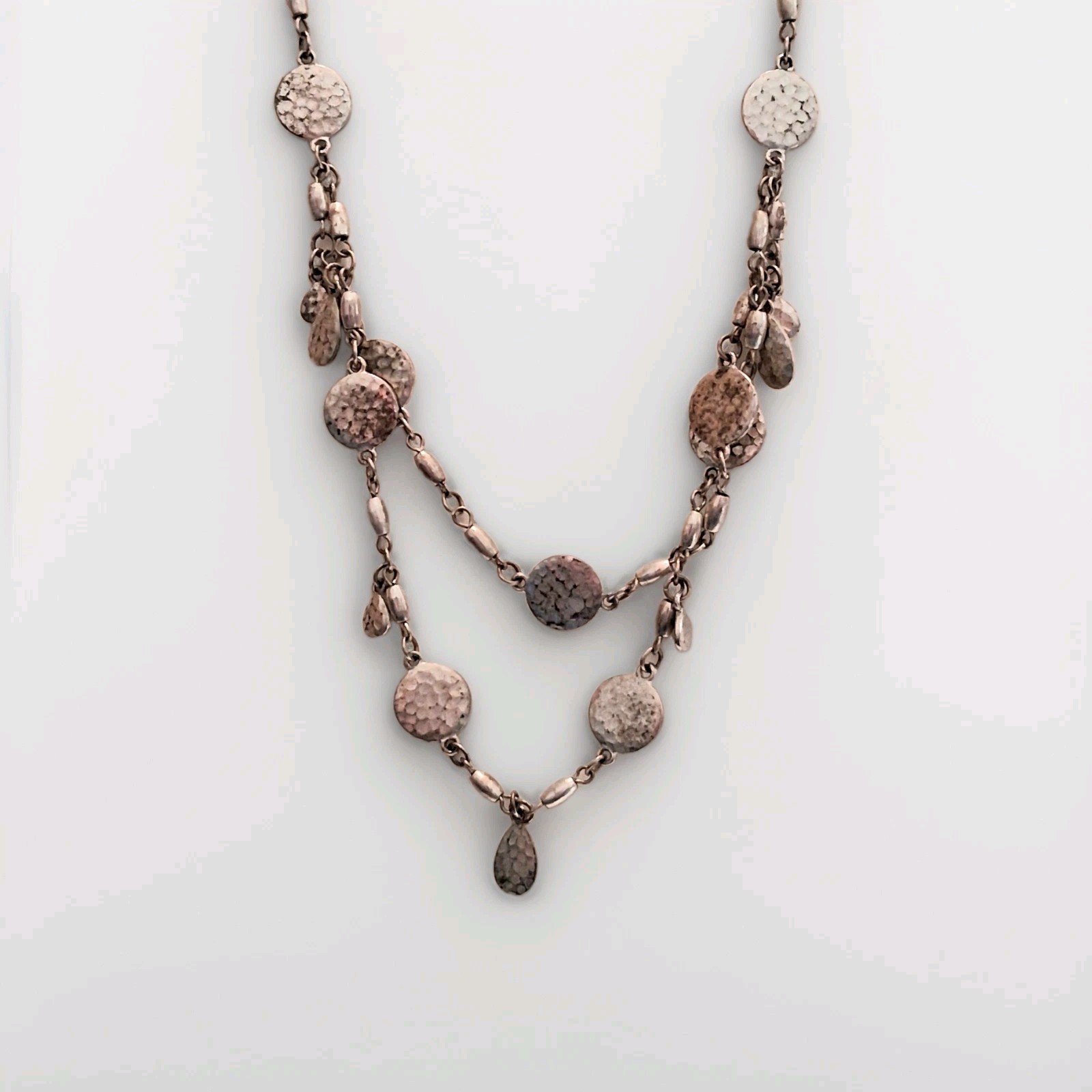 Silvertone Hammered/Textured Flat Disc Necklace