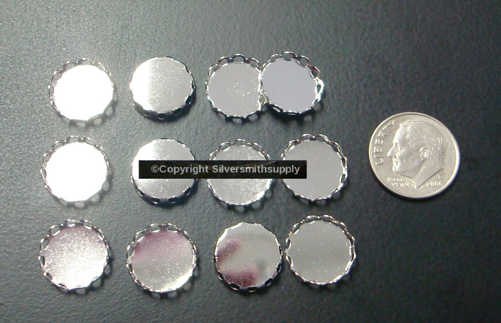 Bezel cups White Gold plt brass 12mm round gallery edge 12 bezel cups BC034