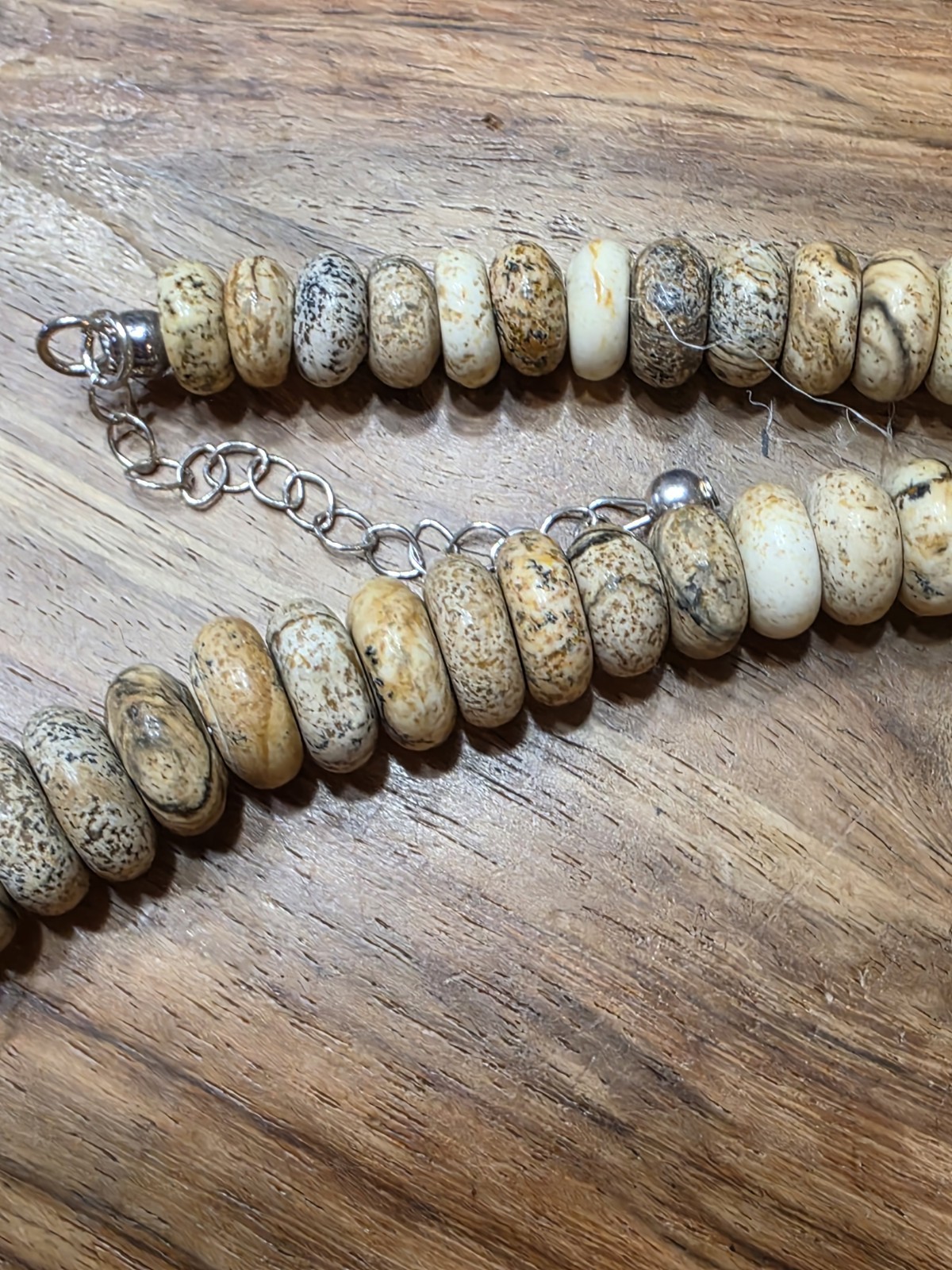 Chunky Graduated Picture Jasper Disc Rondelle Necklace FAS 925 Sterling Silver