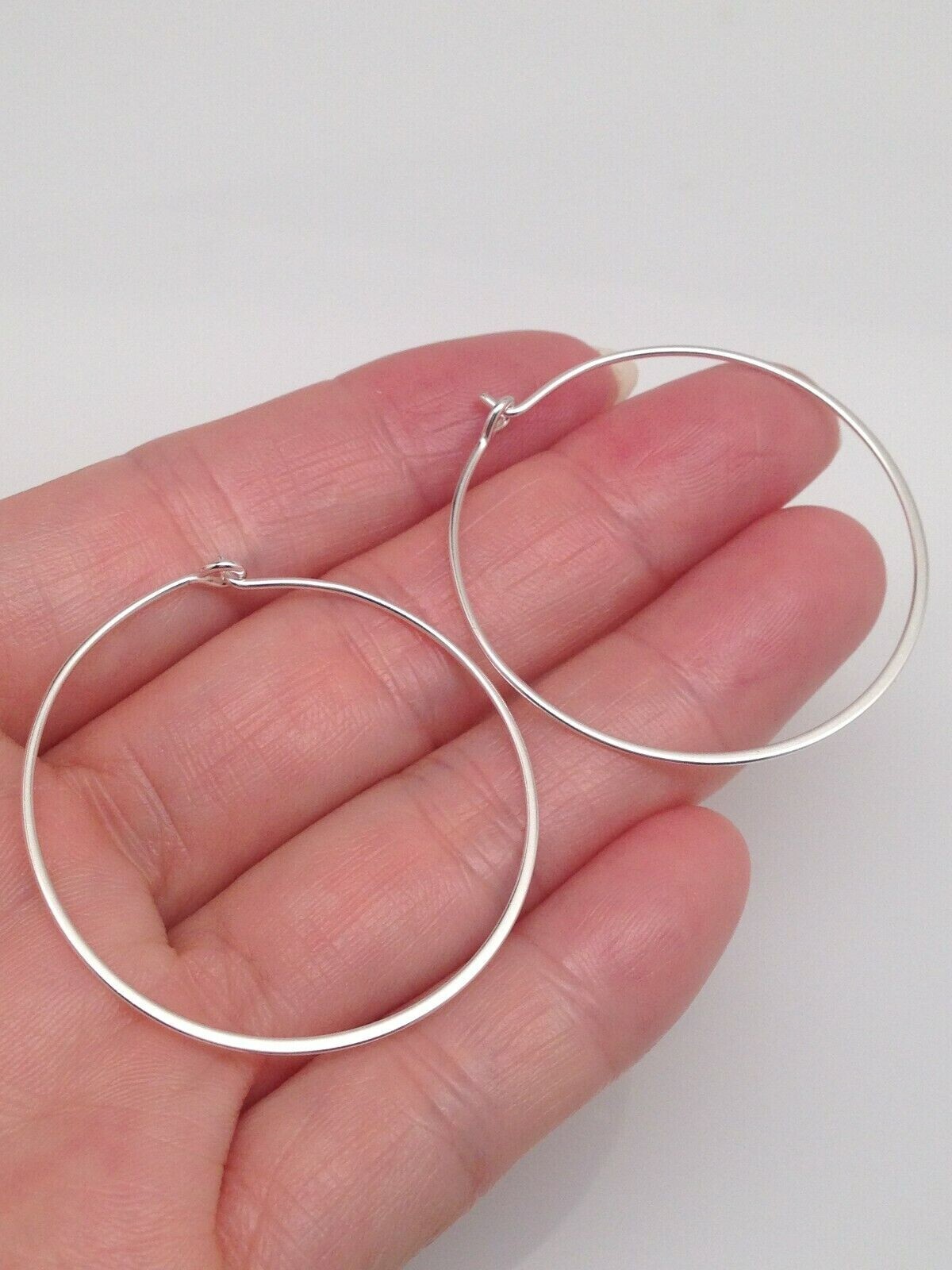 925 Sterling Silver Plain Hoop Earrings THIN Wire Medium Hoops Womens Girls 36mm