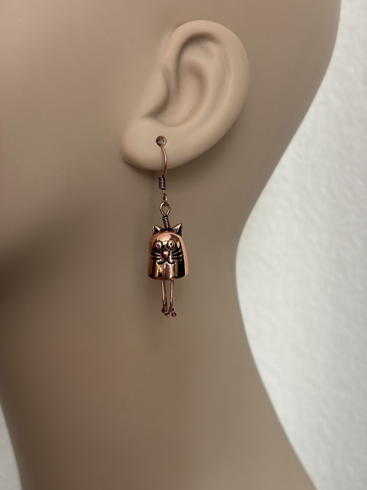 Rose Gold Tone Cat Dangle Hook Earrings Cute Kitty Animal Lightweight