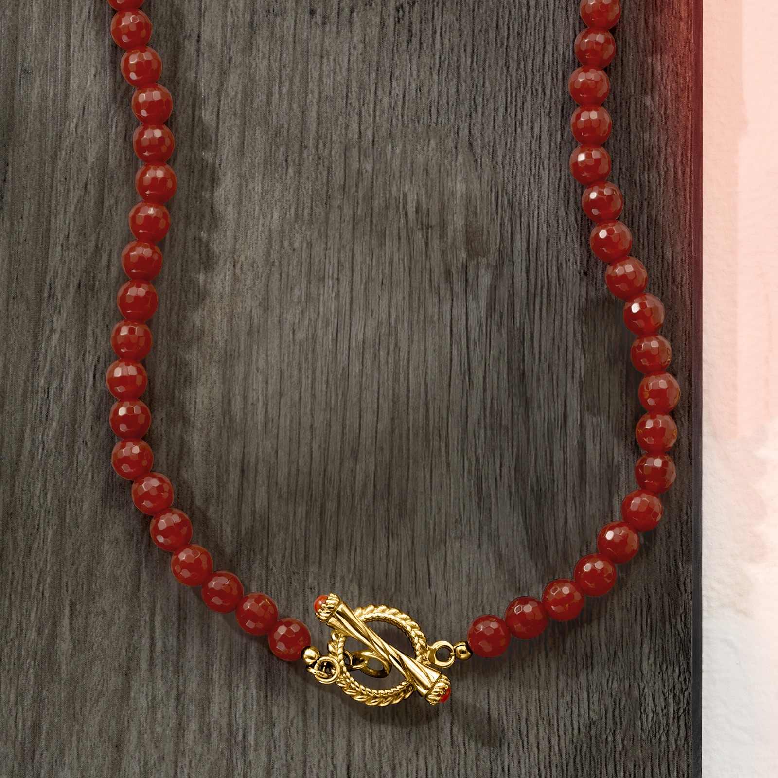 6-6.5mm Carnelian Bead Toggle Clasp Necklace in 18kt Gold Over Sterling
