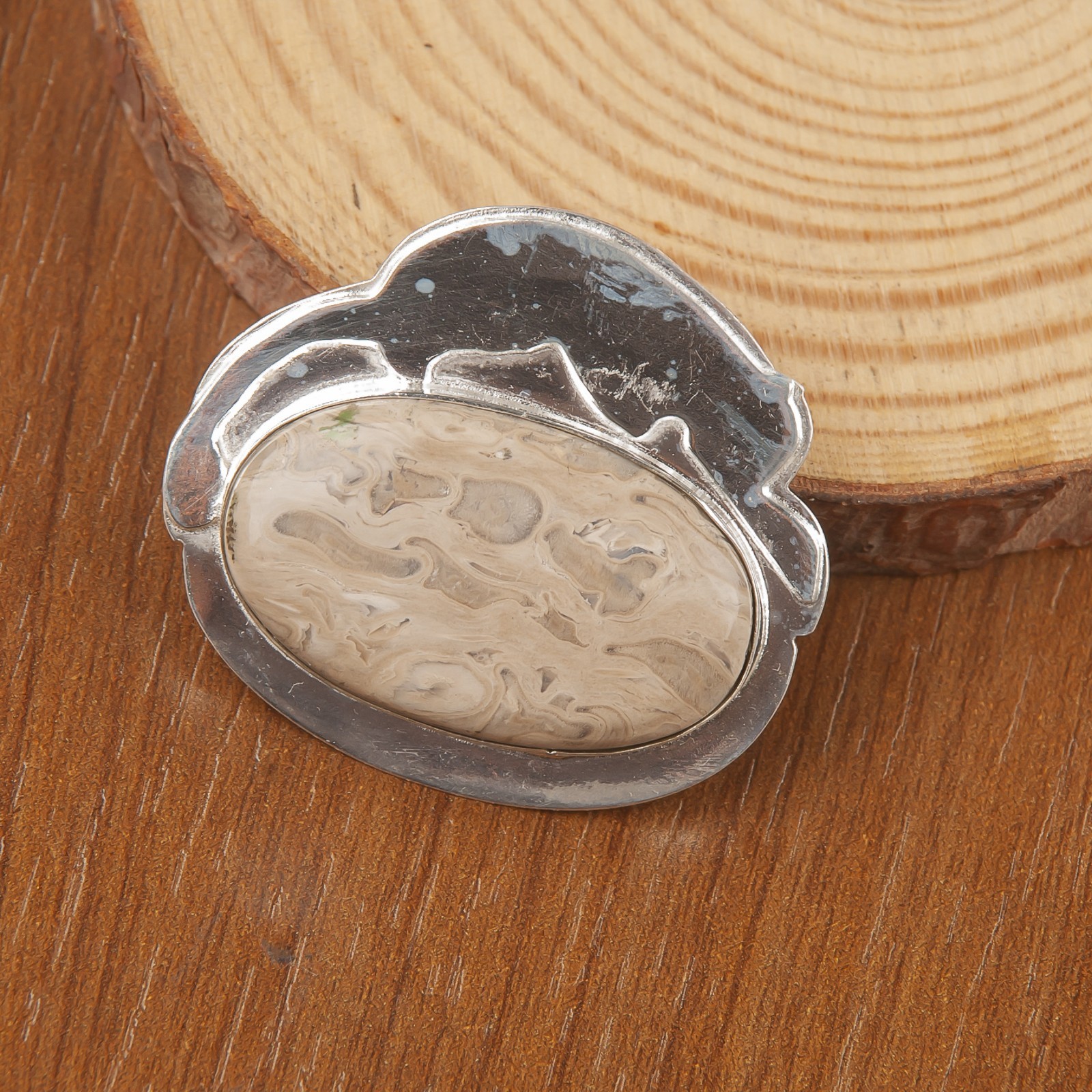 Natural Wooden Agate Gemstone Pendant 925 Sterling Silver Jewelry For Girls