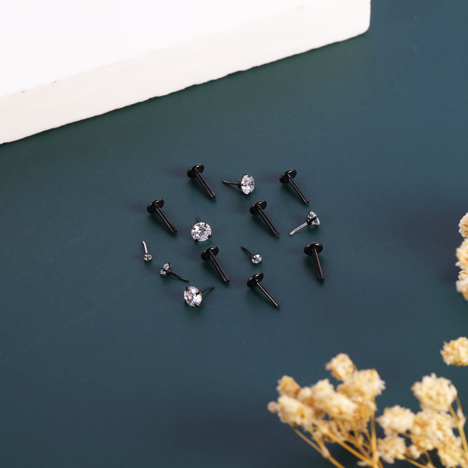 10Pcs Stainless Steel Labret Lip Stud Push in CZ Monroe Ear Helix Conch Piercing