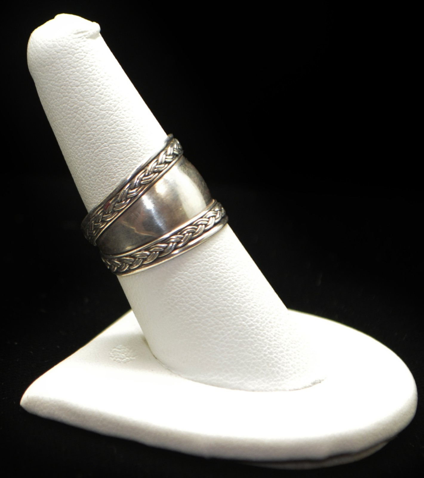Sterling Silver Braided Edges Smooth Band Ring SZ 7.75 #FMH249