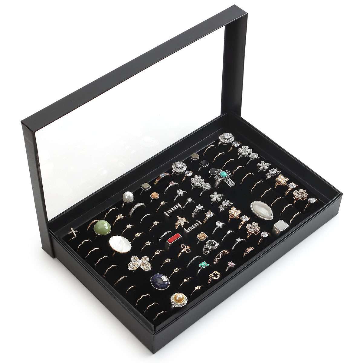 2Pack 100 Slots Jewelry Ring Display Organizer Tray Holder Earrings Storage Case