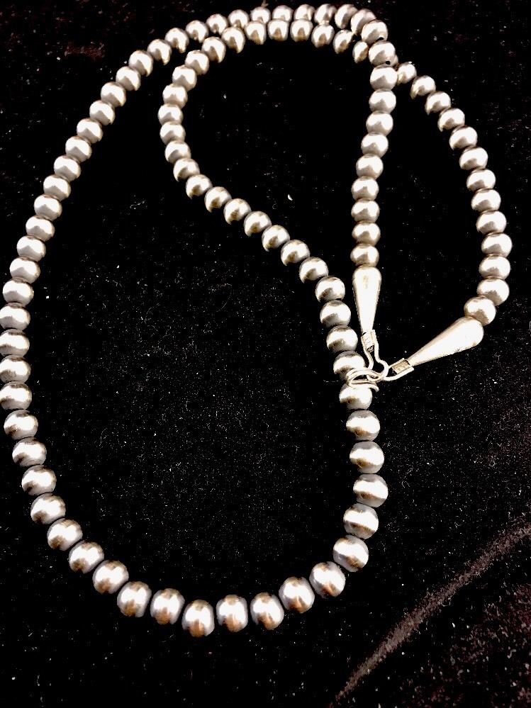 Southwestern 3mm Sterling Silver Pearls 20″ Hook Eye Cone Necklace