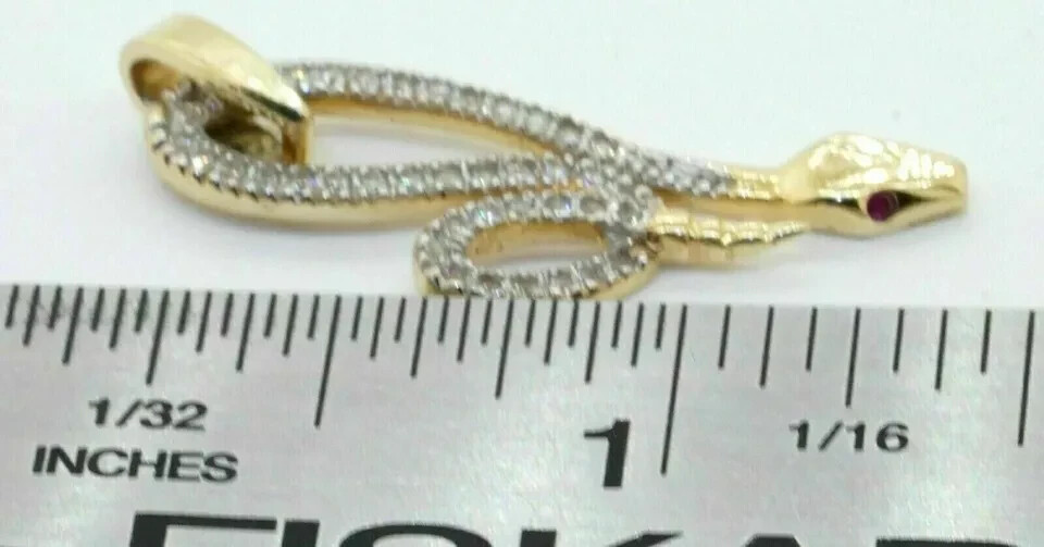 14K Yellow Gold Over Elegant 1.10Ct Diamond & Ruby Snake Pendant With Free Chain