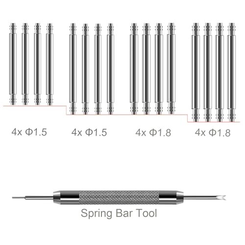 Watch Band Pins Spring Bars Tool Kit, 1.5mm & 1.8mm Thickness | Heavy 18mm