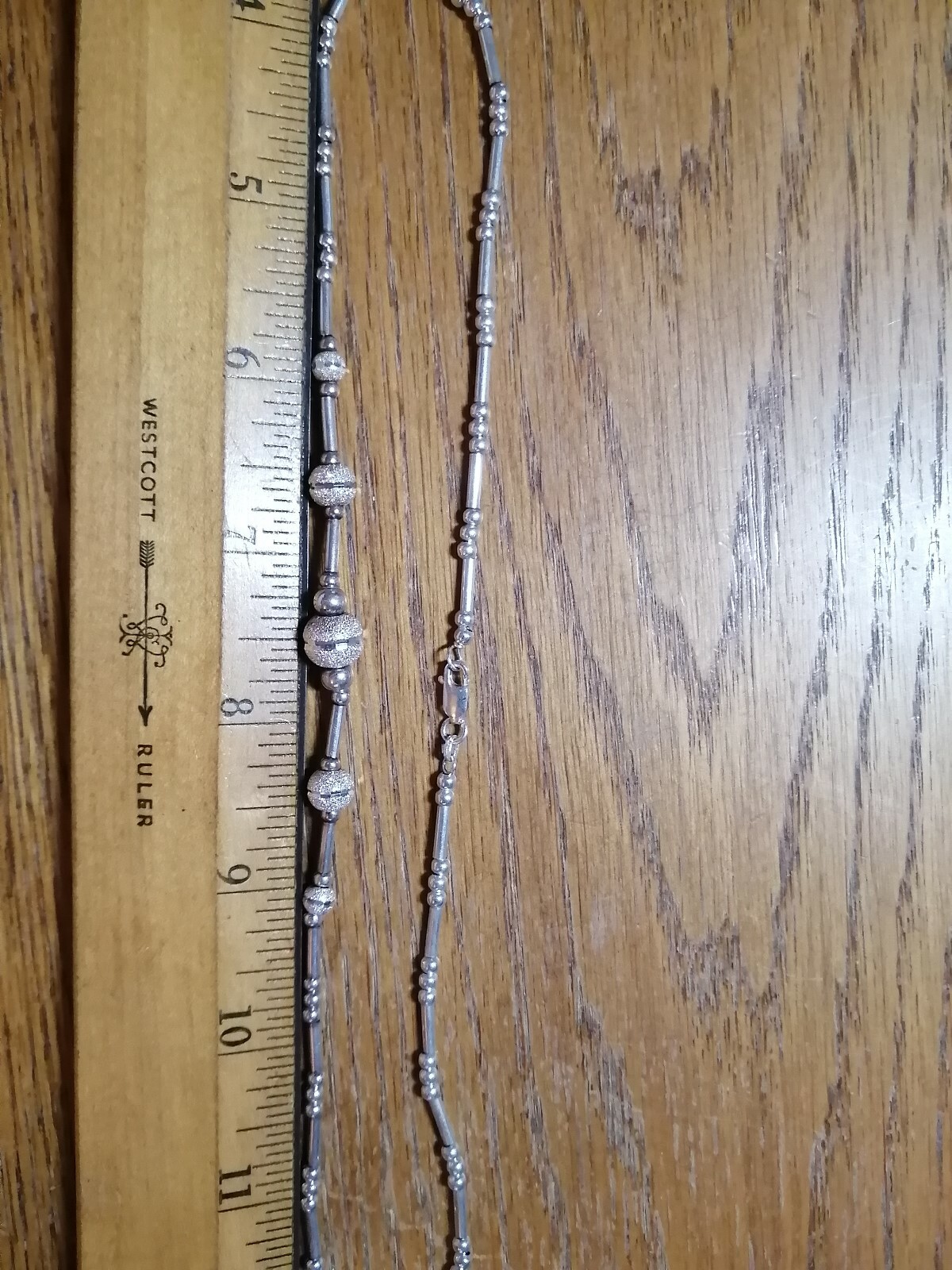 Sterling Silver Bead, Bar and Sparkling Ball Necklace, Excellent!