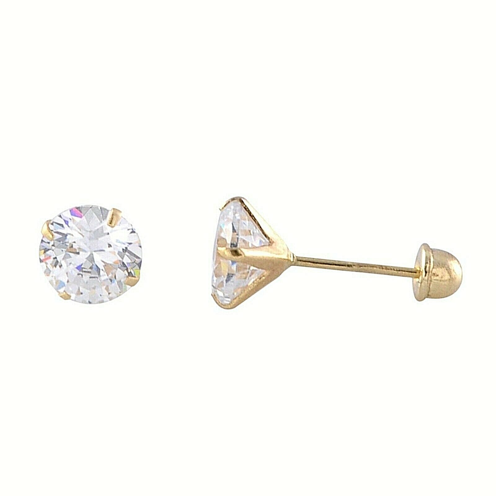 Genuine Natural Round Diamond Stud Screw Back Earrings – 10k Yellow Gold – 1.8mm
