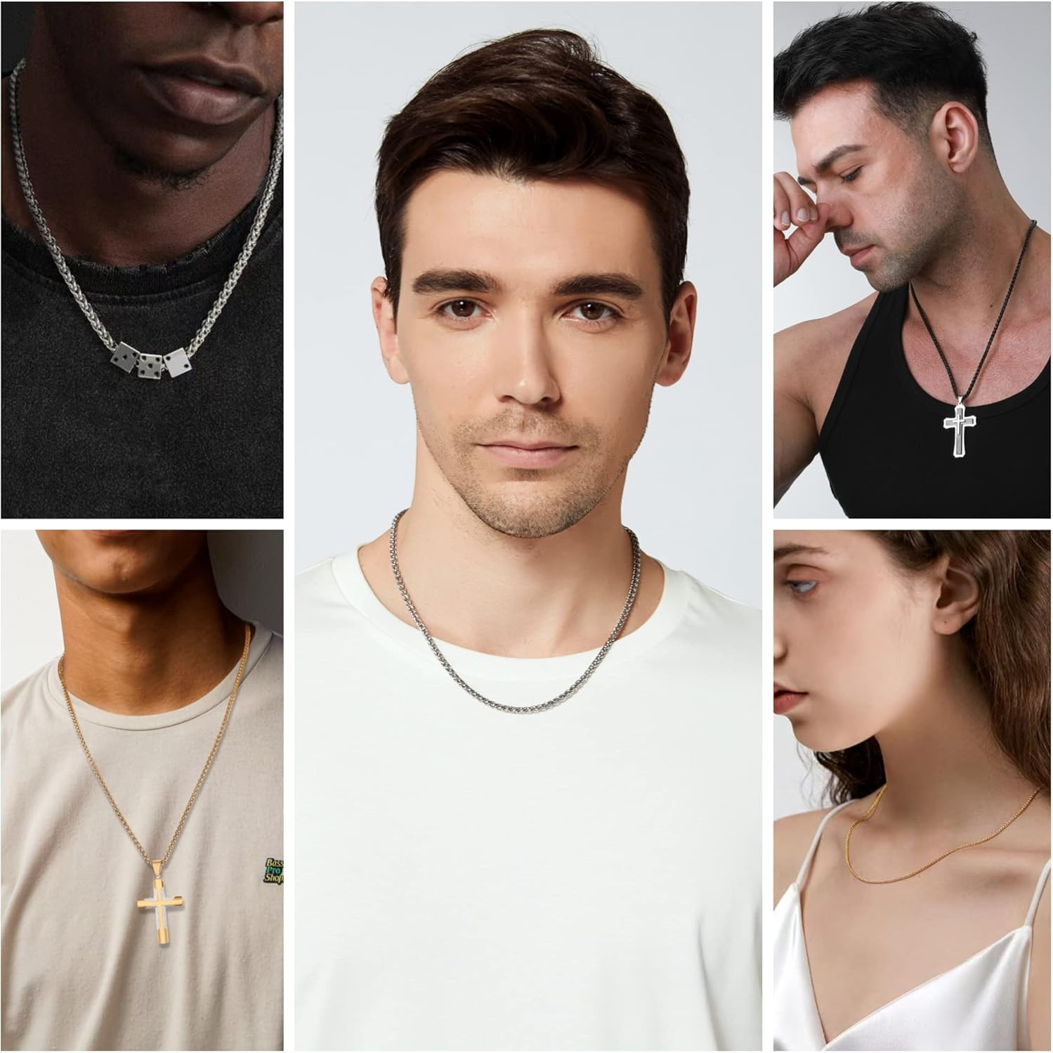 3 Pcs Chain Necklace for Men, 4Mm Stainless Steel Gold Black and Silver Wheat Ch