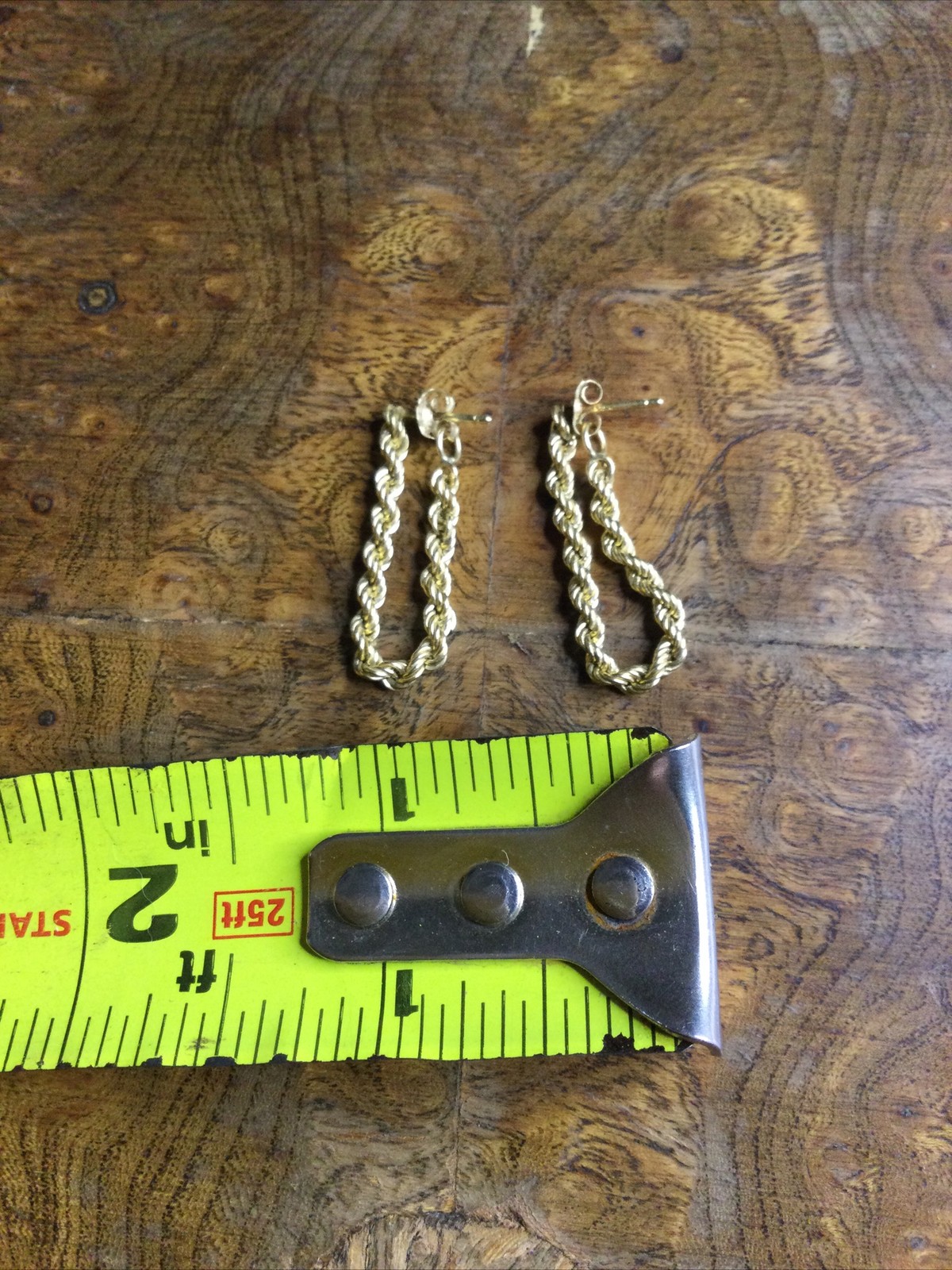 14k Yellow Gold Rope Chain Loop Pierced Earrings Vintage Style