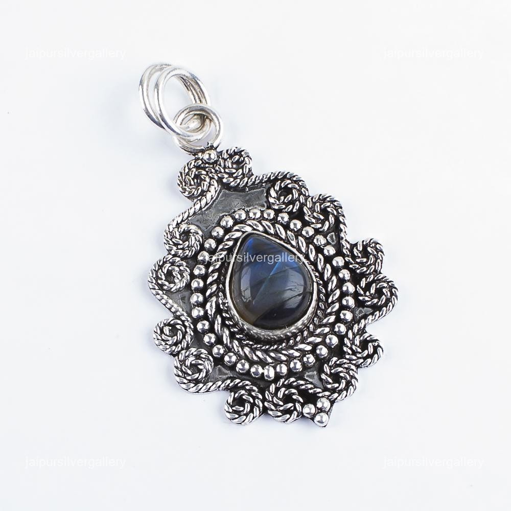 Labradorite Gemstone Jewelry 925 Silver Handmade Elegant Pendant 1.55″ For Gifts