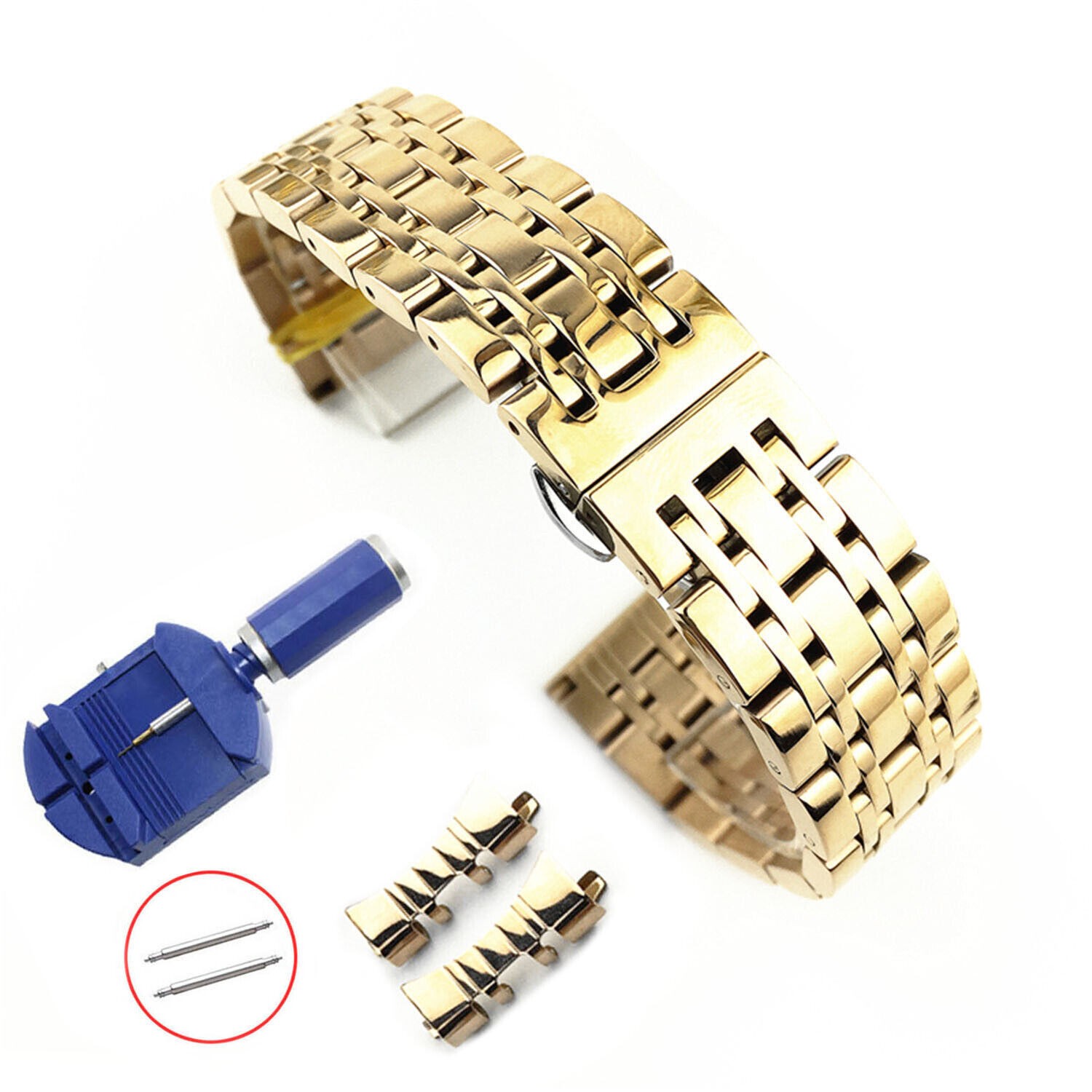 12mm-26mm 22mm Metal Band Bracelet Flat Curved Ends Watch Strap Stainless Steel