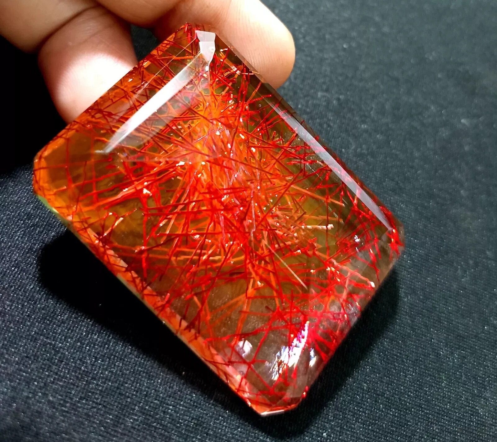 Natural Red Rutilated Quartz 218.20 Ct EMERALD Cut EGL Certified Loose Gemstone