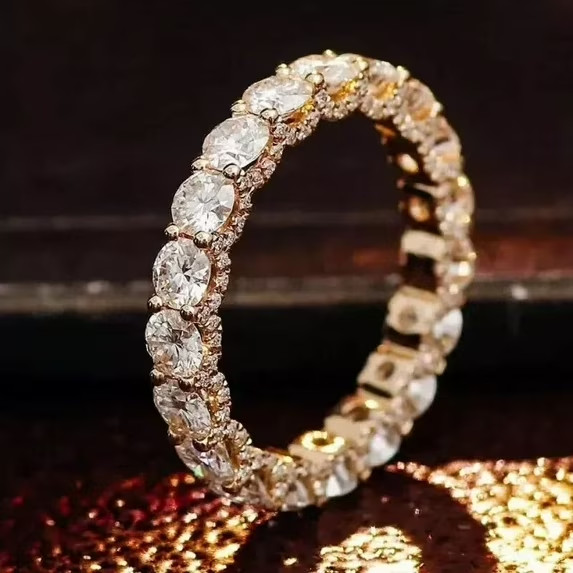 Women’s Full Eternity Wedding Band Ring Lab-Created Diamond 14k Gold Plated