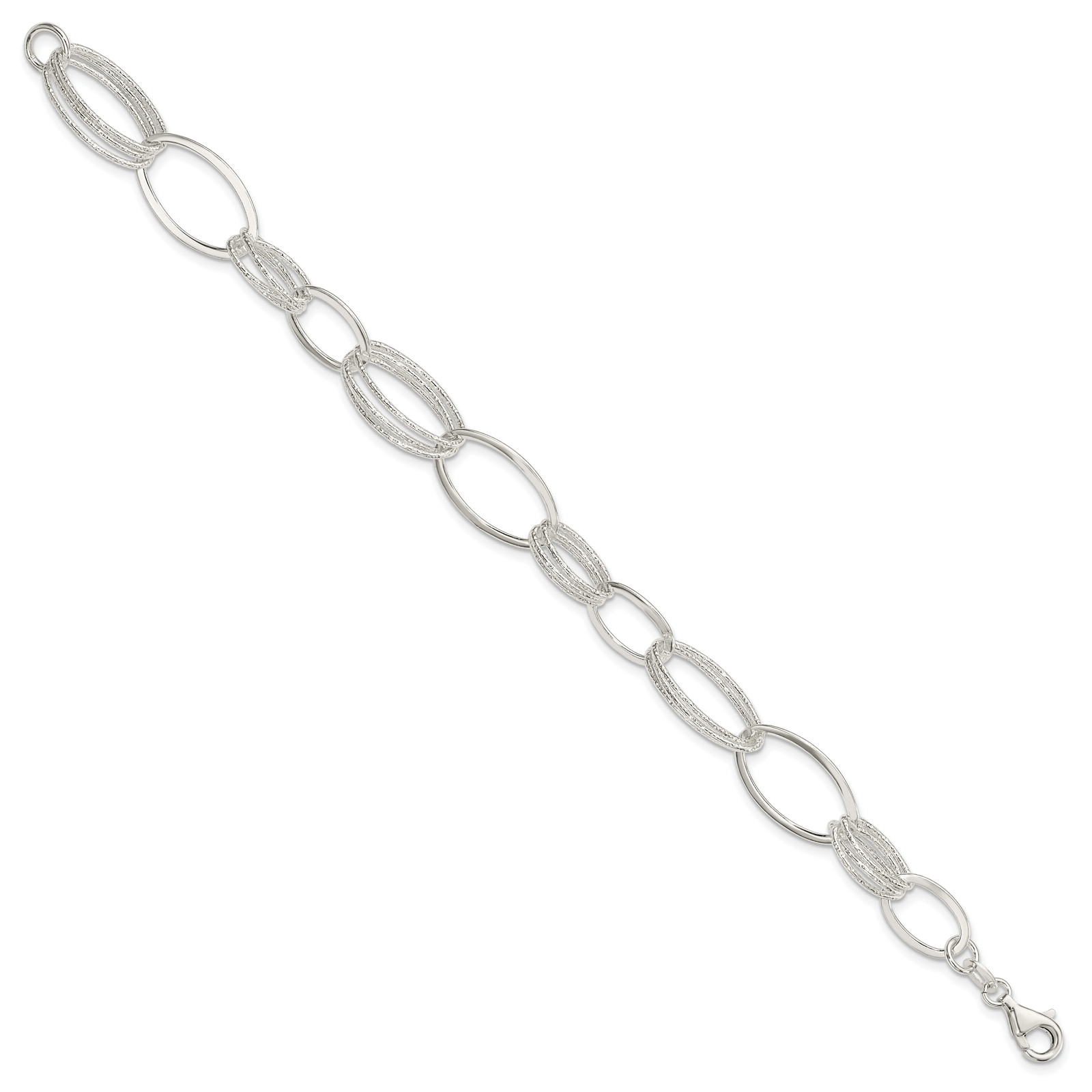 Silver Polished and Textured Oval Link Bracelet QG3338