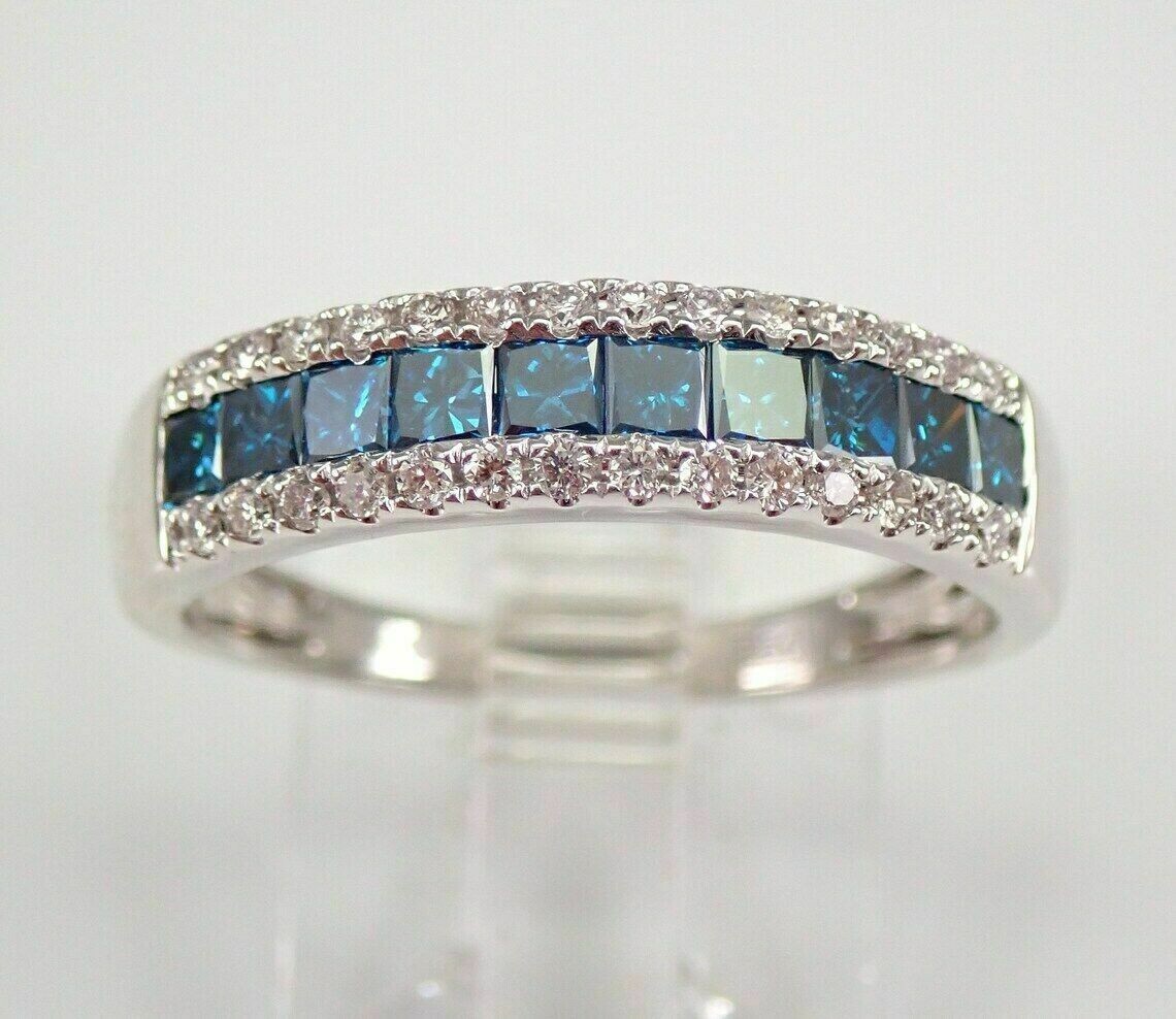 14K White Gold Finish Blue Princess Cut LBT Diamond Anniversary Wedding Ring 3Ct