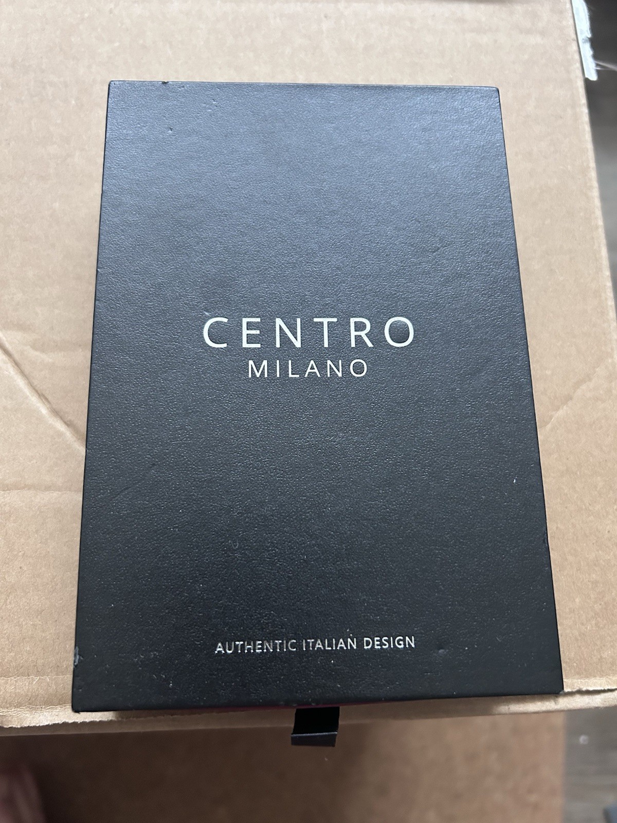 Centro Milano Silver Stainless Steel Wristwatch Black Dial Stick Indexes Box