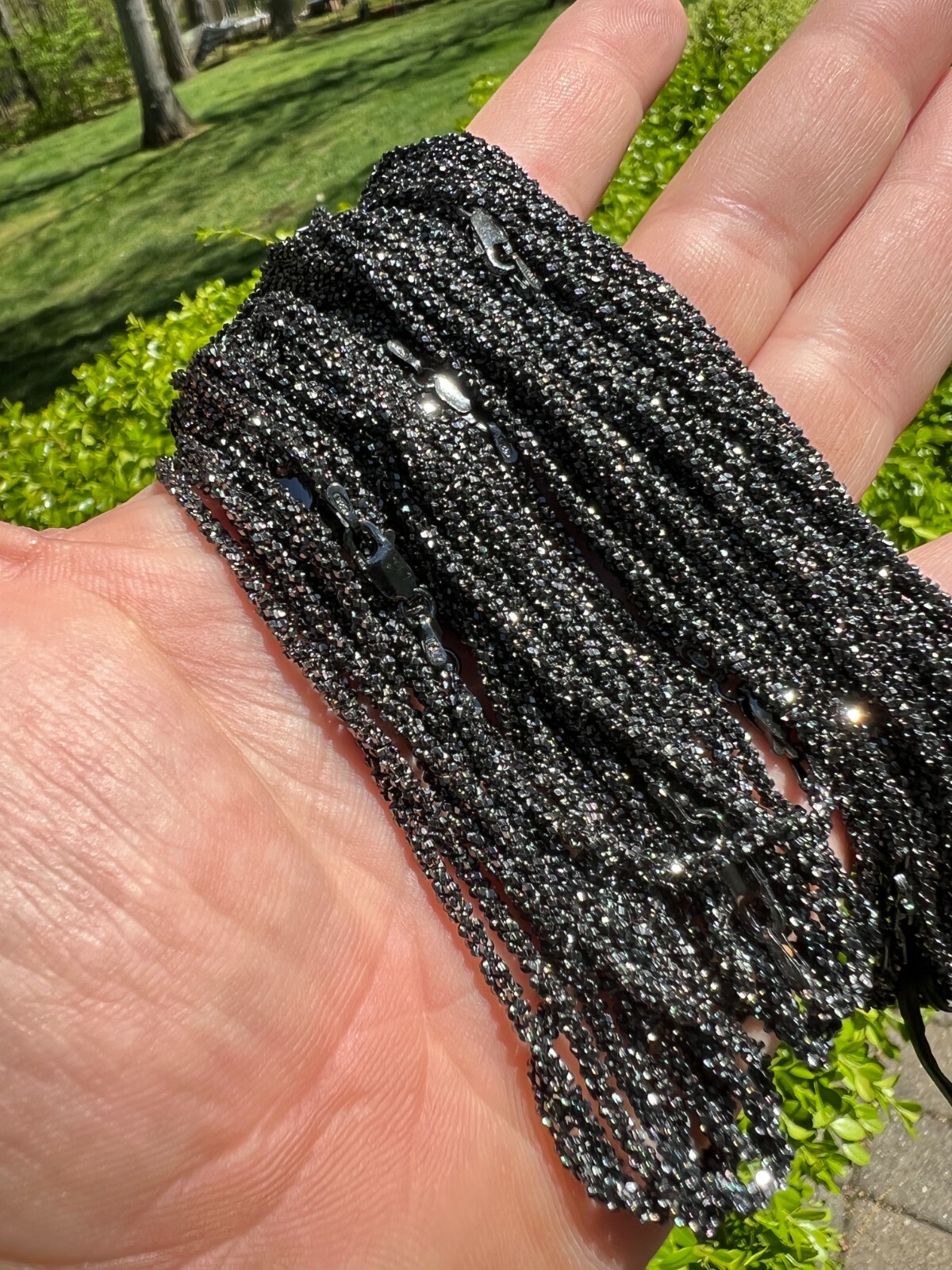 Black Rhodium Real 925 Silver Twisted Rock Sparkle Rope Chain Necklace 14-24″