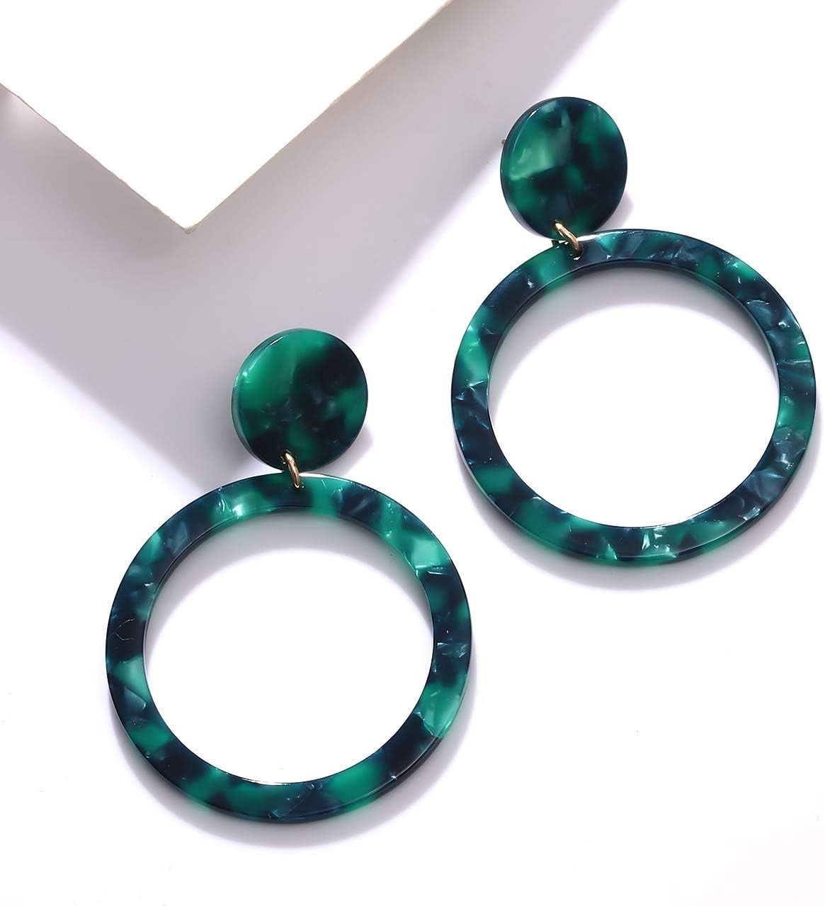 Acrylic Dangle Earrings Geometry Circle Resin Hoop Tortoise Shell