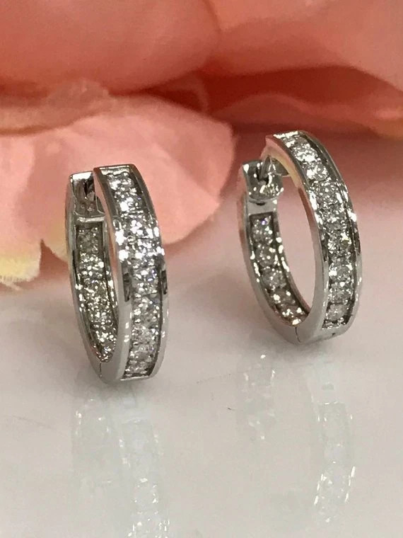 1 CT Round Inside-Outside Real VVS1 Moissanite Hoop Earrings 925 Sterling Silver