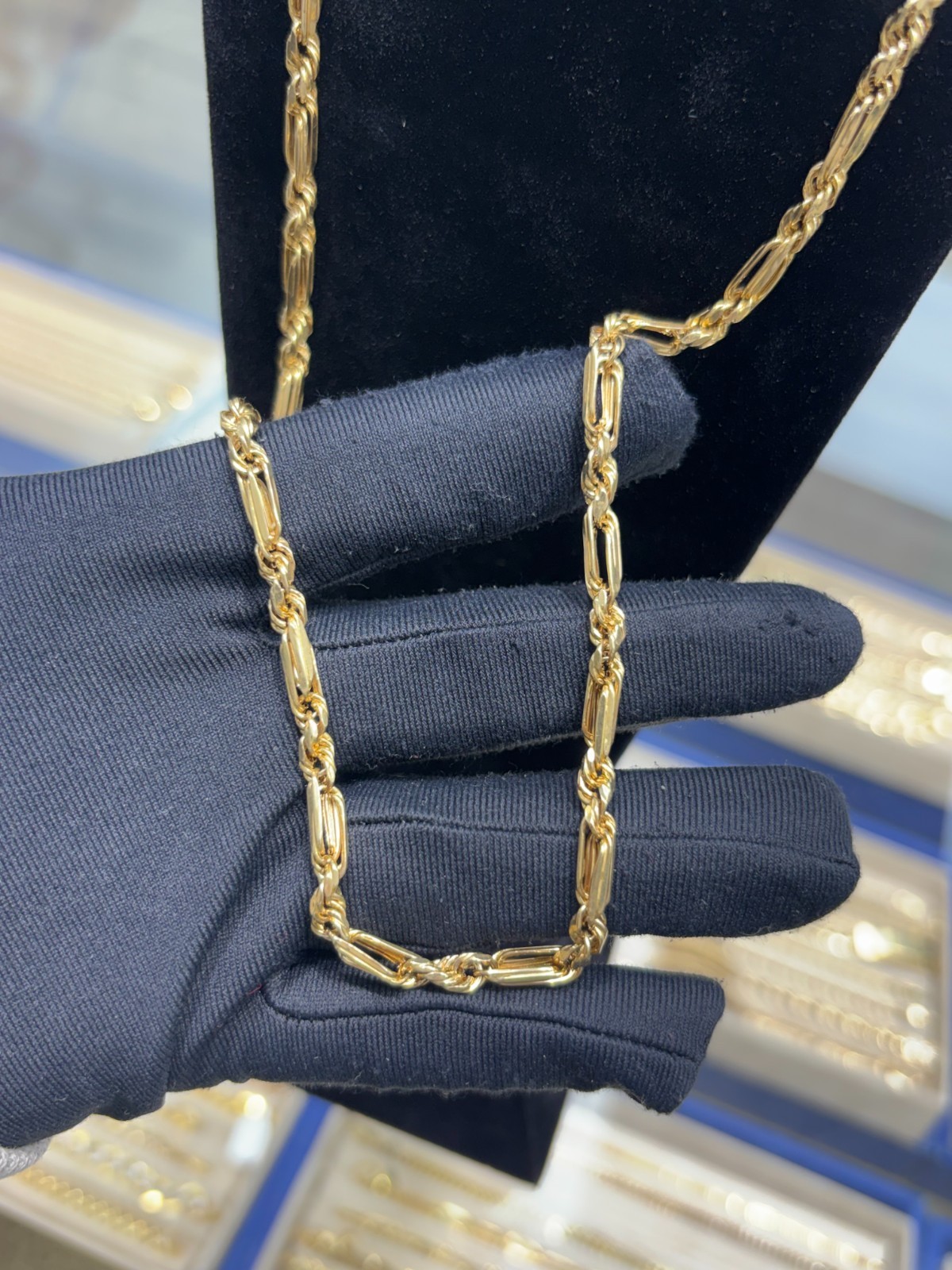 14k Solid Italian Gold Figaro Rope Chain 18′ IN, 4.7 MM