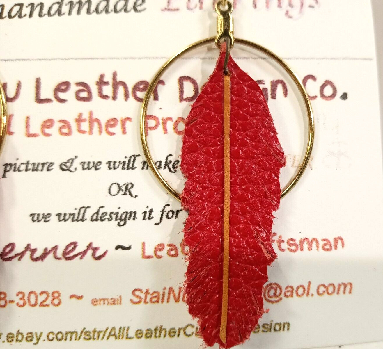 BRACELET& Matching EARRINGS Beautiful soft subtle RED Leather * One of a KIND-[]