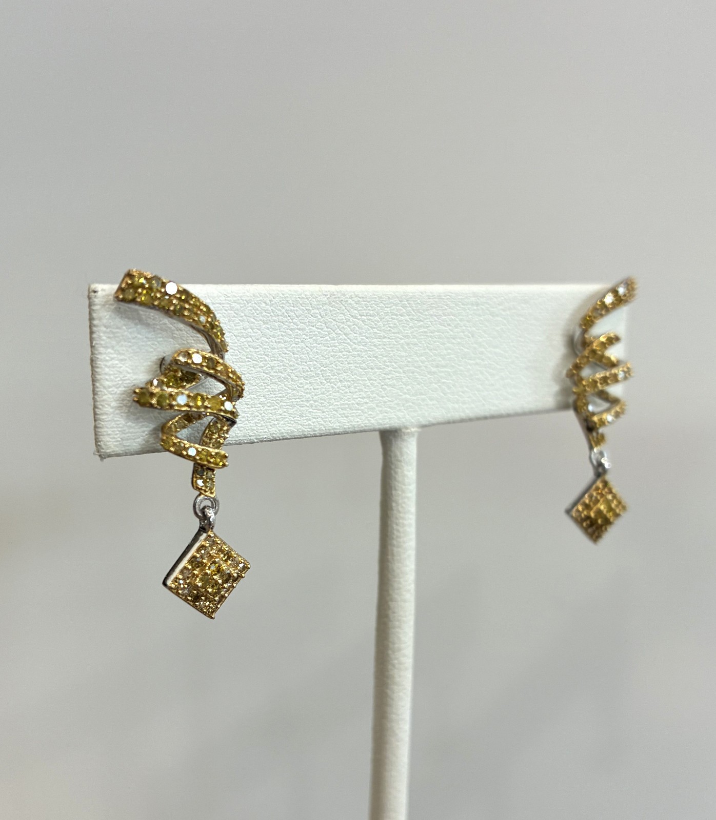 Yellow Diamond (1.00ctw) Spiral Drop Earrings in Rhodium over Sterling Silver