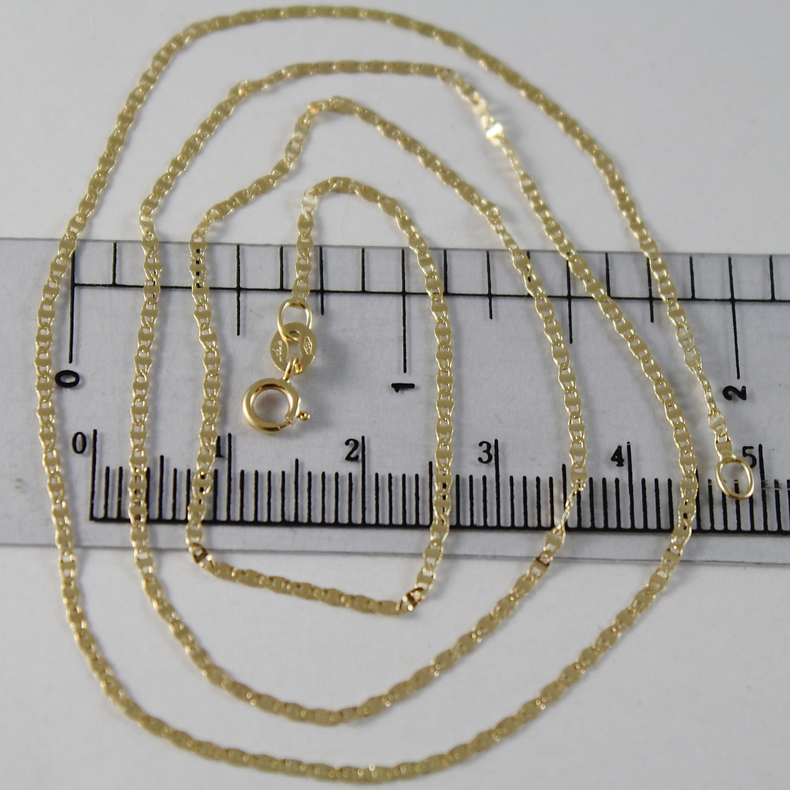 18K YELLOW GOLD CHAIN MINI OVAL FLAT LINK 1 MM WIDTH 17.70 INCHES MADE IN ITALY