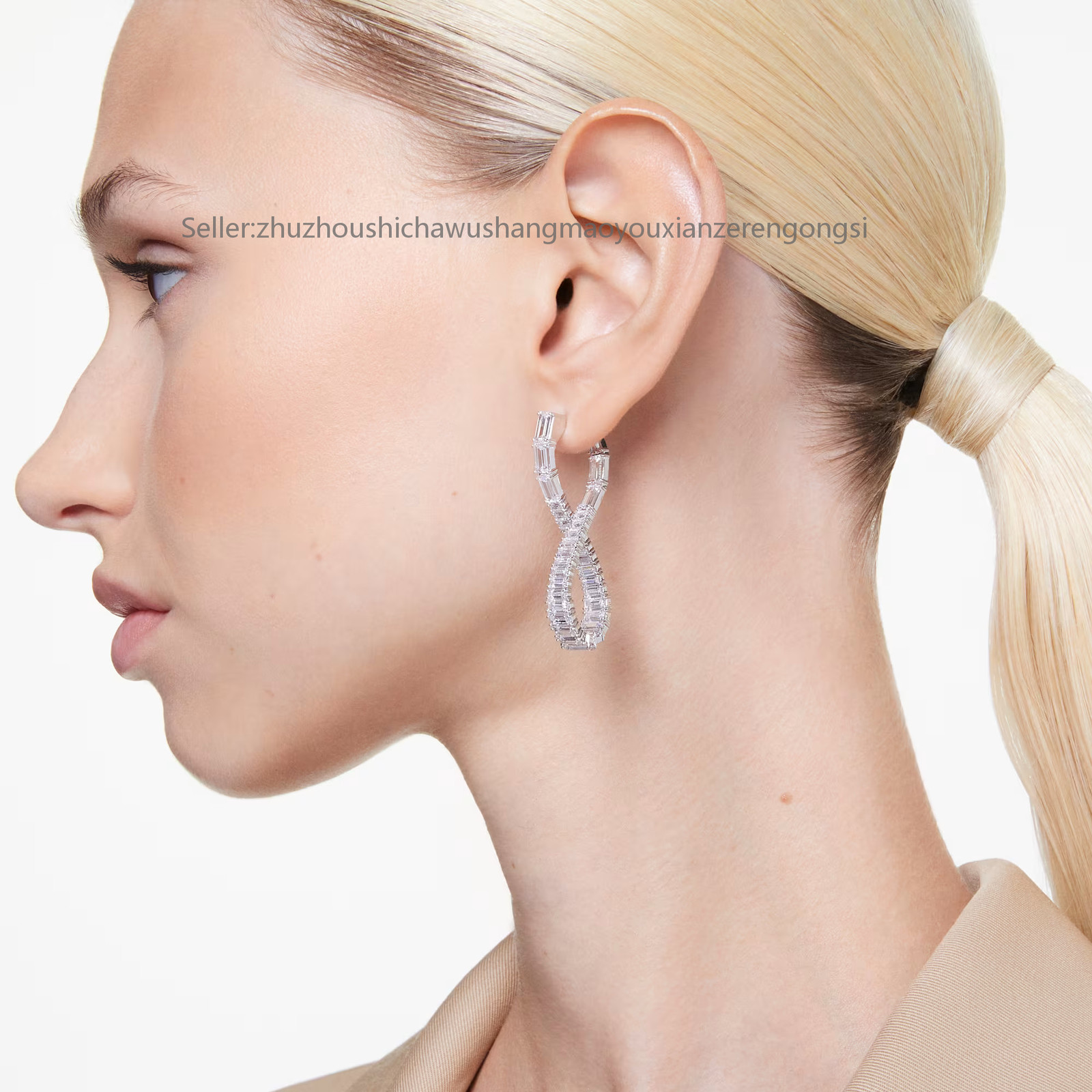 Hyperbola White Rhodium Plated Drop Earrings Infinity New