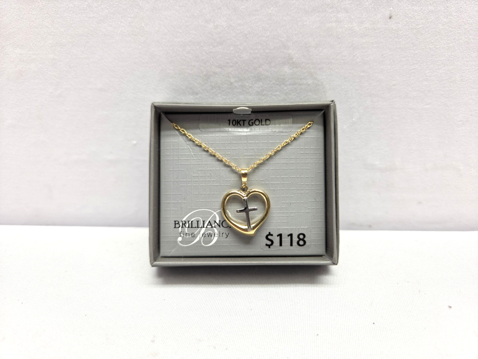 Brilliance Fine Jewelry 10K Yellow Gold Necklace Heart W/ Cross – NEW