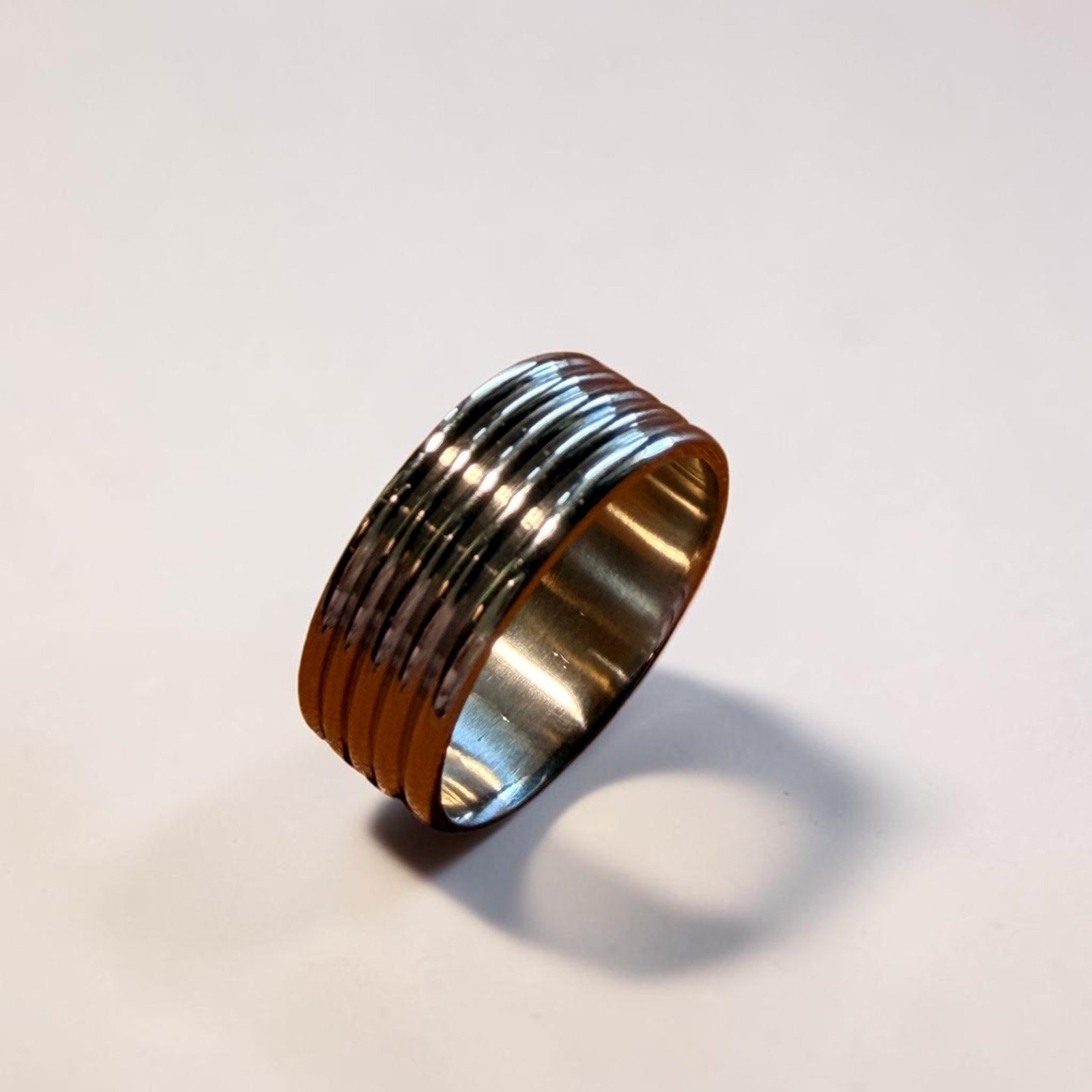 Substantial 14K Solid Gold Contemporary Grooved Band
