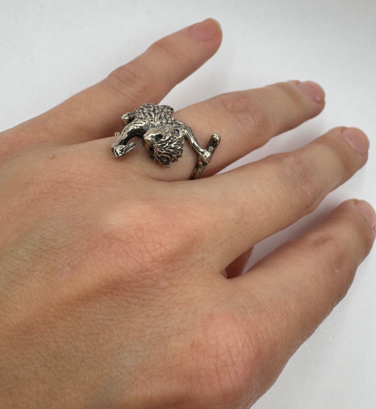 ABS UNIQUE MONKEY & BANANA STERLING SILVER UNIQUE RING SIZE 5.5 CUTE ADORABLE S