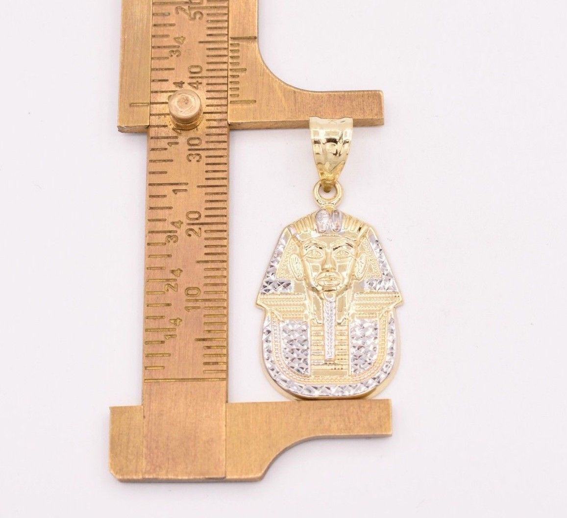 1 3/8″ Pharaoh Egyptian King Diamond Cut Pendant Real 10K Yellow White Gold