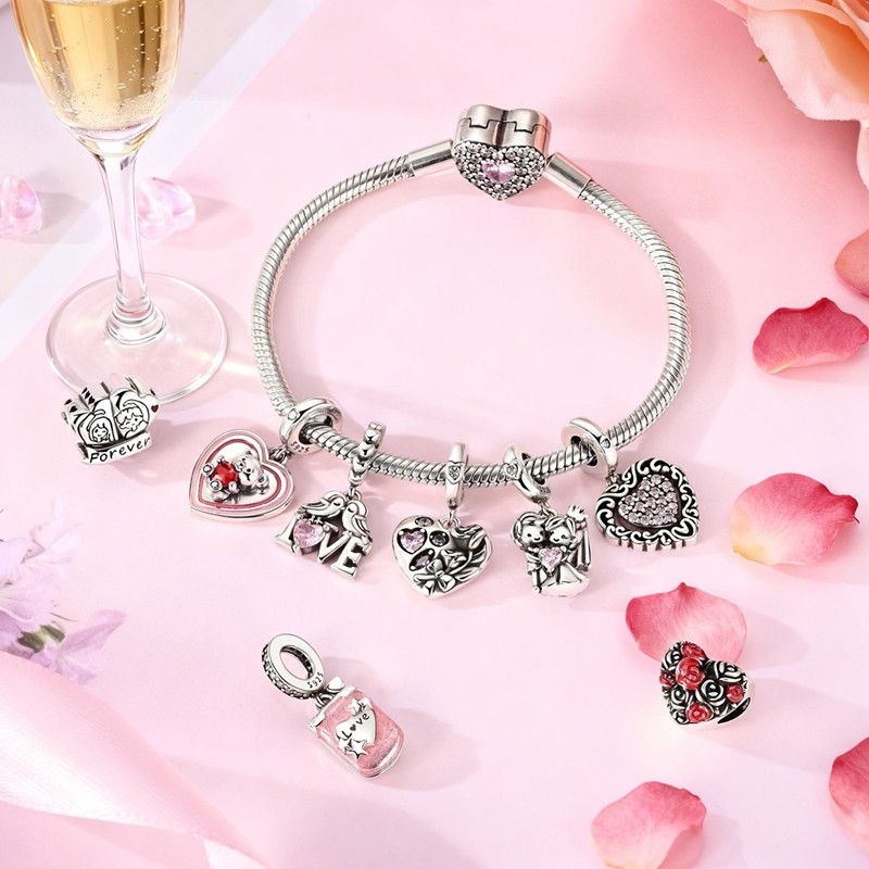 European Original 925 Sterling Silver DIY Charm Heart Pendant fit Women Bracelet