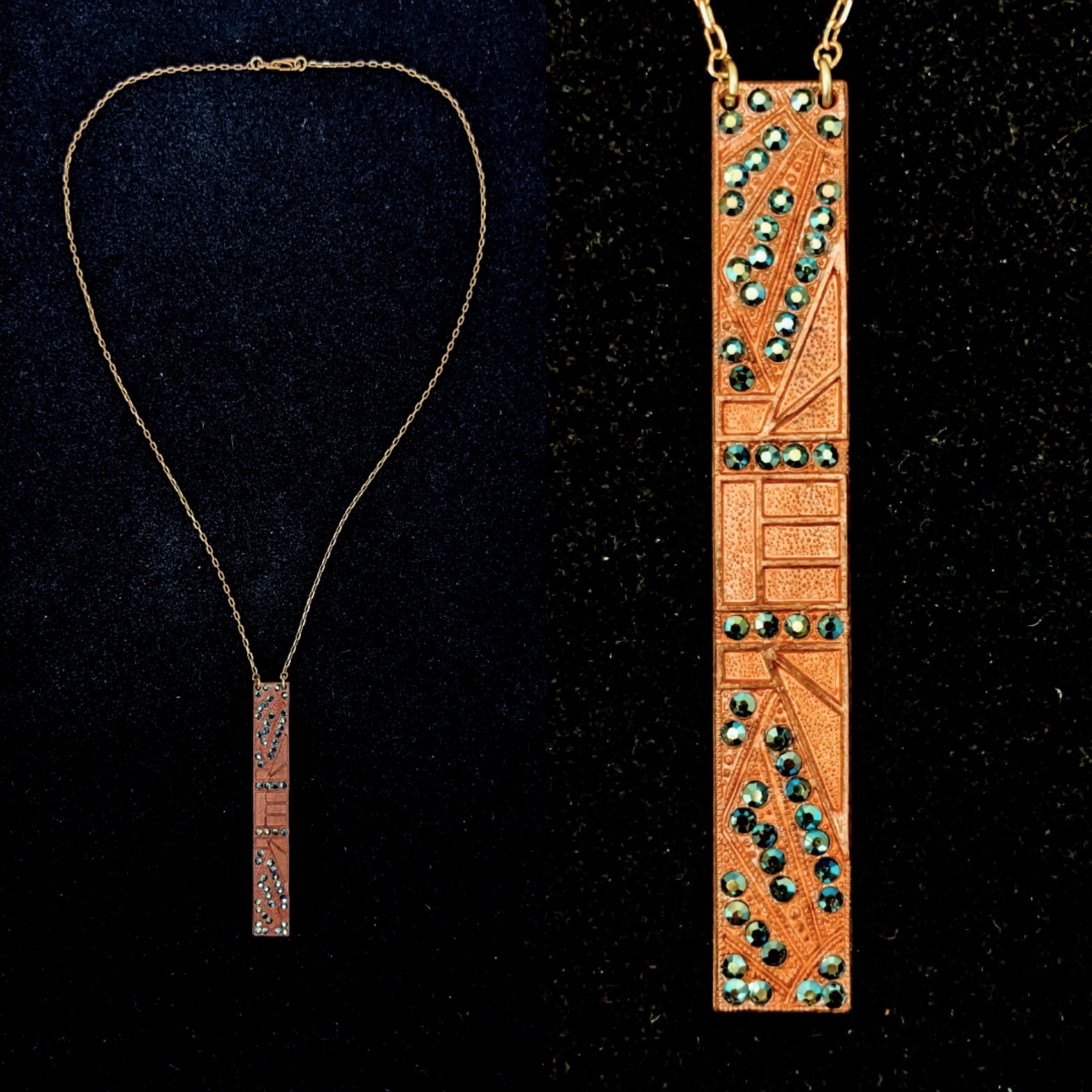 Vintage Art Deco Sparkly Die Struck Bar Pin Brass Pendant Necklace Unique