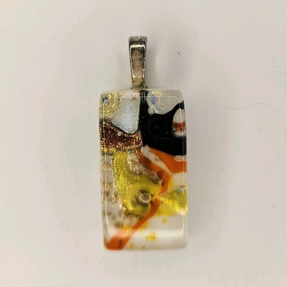 Multicolor Rectangle Art Glass Style Charm Pendant