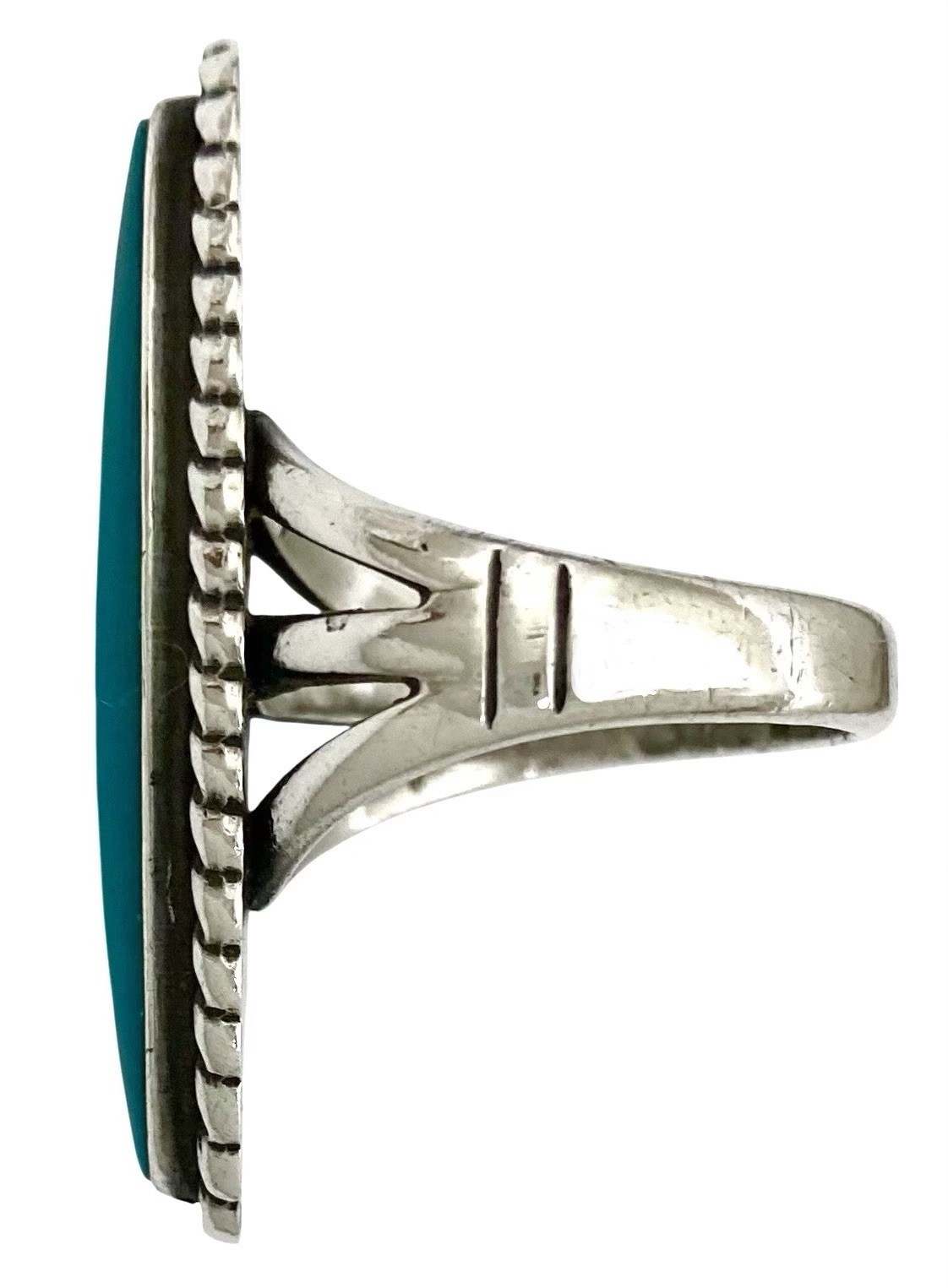 VINTAGE BELL TRADING POST Sterling Silver Tall TURQUOISE Rope Accent Ring~Size 6