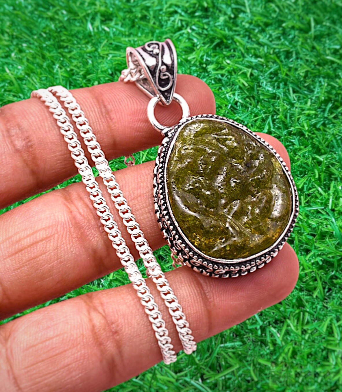 Moldavite Silver Pendant 925 Sterling Silver Pendant Handmade Gemstone Pendant.