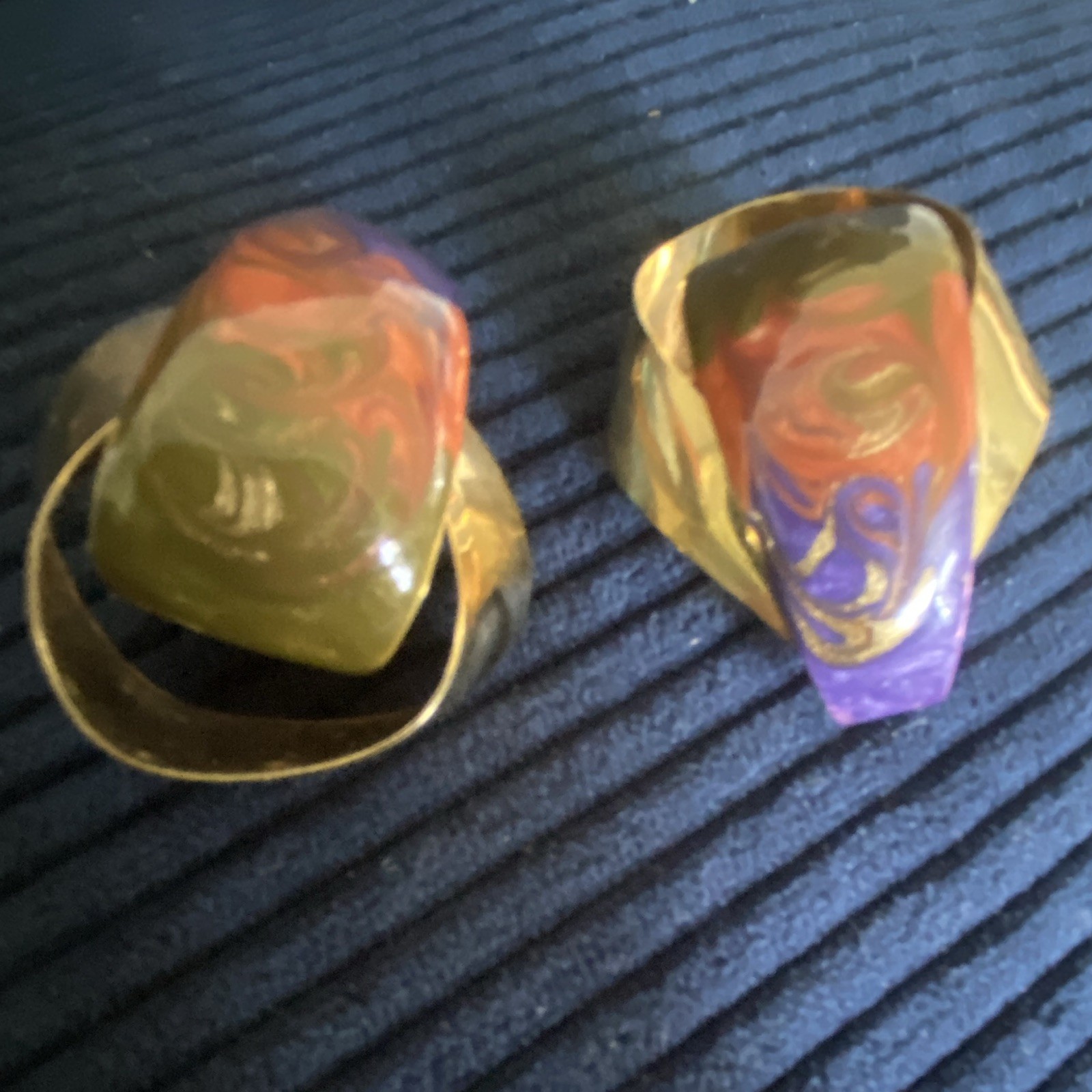 Gold Tone Teardrop Dangle Drop Earrings Multicolor Plastic Inlay Butterfly